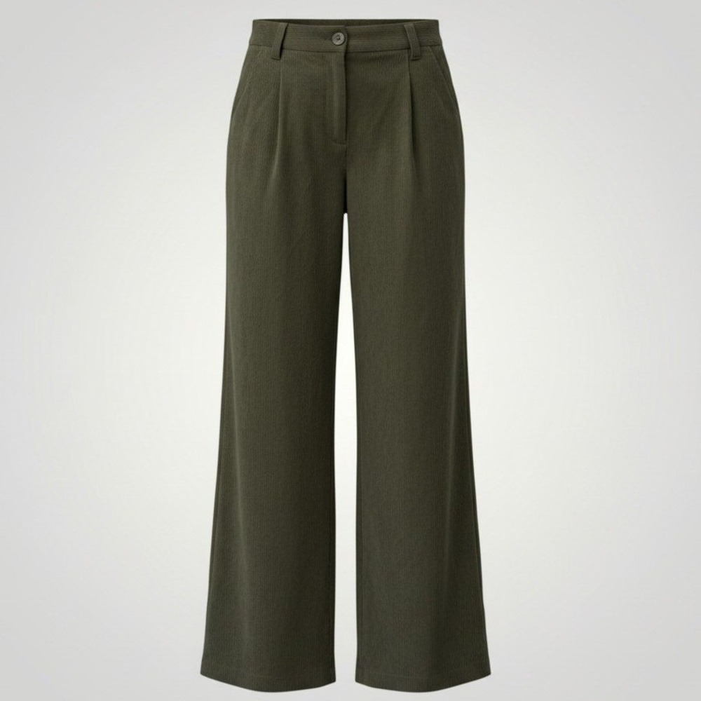 Halara Corduroy Wide Leg Pants Women XL Olive Green Pleated High Rise Trousers